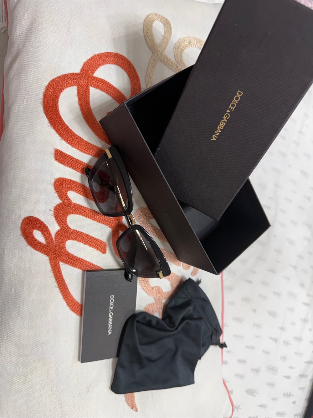 Dolce & Gabbana Brown Gradient Rectangular Sunglasses with Gold Accents